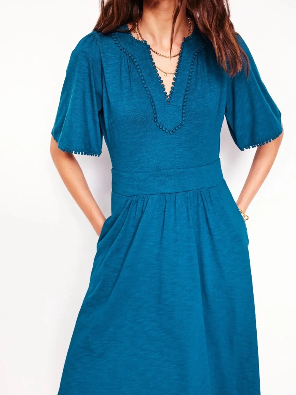 Boden Maddie Trim Jersey Dress Harbour Blue - US 6 R Midi length - Picture 1 of 10